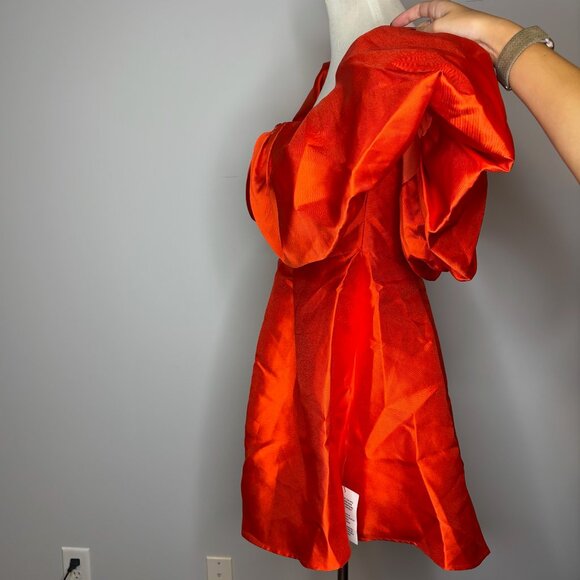 ASOS - Volume Sleeve Mini Dress with Full Skirt in Red - Picture 2 of 4